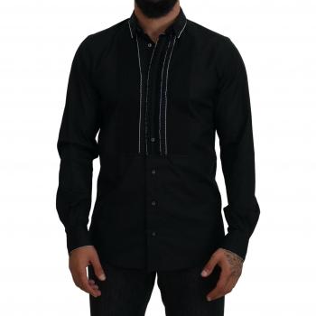 GOLD Black Tuxedo Slim Fit Cotton Shirt