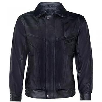 Infinity Leder Herren Klassische Bomberjacke Minsk Schwarz 2XL