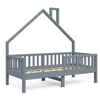 Cama en forma de casa Noemi, color Antracita, 80x160 cm, incluye colchón Vitalispa y 2 cajones