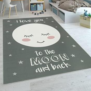 Tapis Enfant Doux Étoiles Lune Gris 80x150 cm