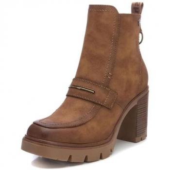 Botín de Mujer Refresh 172390 Camel con Tacón Alto y Cierre de Cremallera