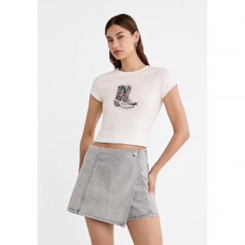 Ecru Studded T-Shirt by Stradivarius L