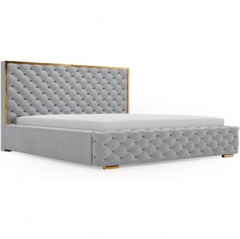 GrainGold Lit Duvet Velours Gris 180x200 + Coffre de rangement