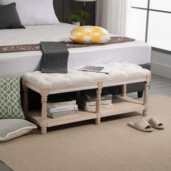 HOMCOM Cream White 2 Tier Bed End Bench