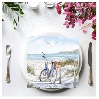 Pack 20 serviettes jetables – Papier de soie 33 cm, 3 plis – Thème vélo sur la côte