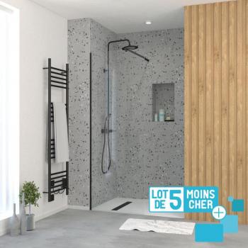 Pack 5 Murs de Douche 70x195 cm Verre Trempé 5 mm – Profilés et Supports noirs
