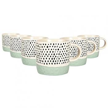 385ml Dipped Dotty Blue Stoneware Coffee Mugs Set of 6