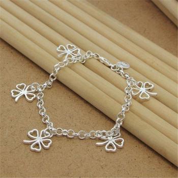 925 Sterling Silver Clover Charm Bracelet 8 Inches