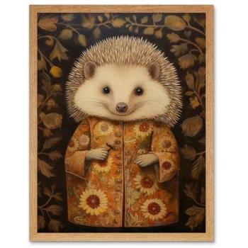 Sunflower-Clad Hedgehog Autumn Poster 12x16 Framed