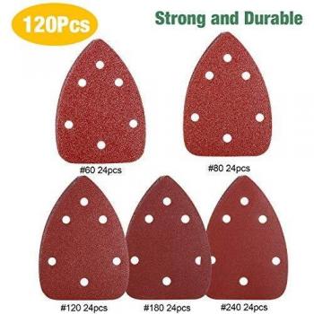 TECCPO Papier Abrasif de Triangles, Feuille abrasive pour ponceuse, 120 pièces