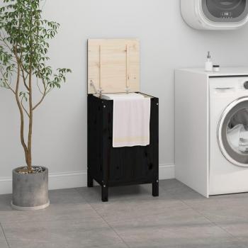 Black Solid Pine Laundry Box 44x44x76 cm