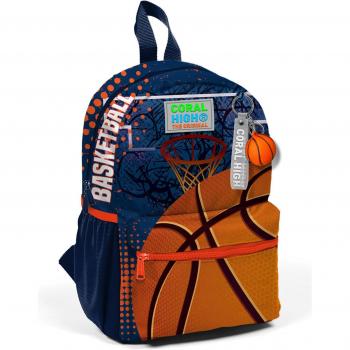 Rucsac Minik Yuva Portocale Blu Marone con modello basket, 2 scomparti
