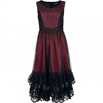 Gothicana by EMP – Knielanges schwarzes, rotes Damenkleid ohne Ärmel