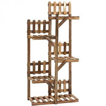 Étagère à fleurs en bois traité carbonisé