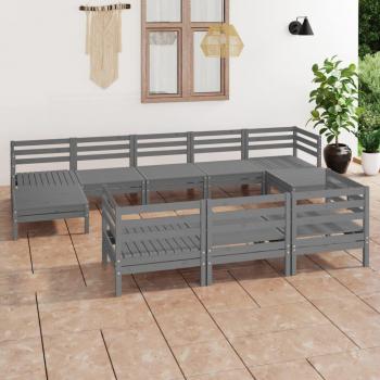 VidaXL 10 Piece Garden Sofa Set Grey Solid Wood Pine
