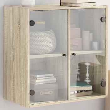 Mueble de pared puertas de vidrio roble Sonoma 68x37x68,5 cm Marrón