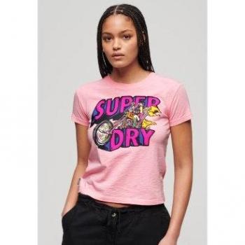 Damen‑T-Shirt mit Neon-Motiv, eng anliegend – Superdry Motor Spezial