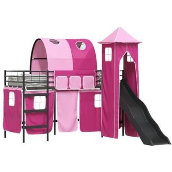 VidaXL Kids Loft Bed – Metal Frame, Black/Pink, 74.5 x 190 cm