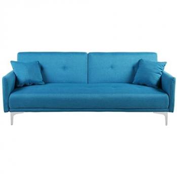 Buttoned Sea Blue 3-Seater Sofa Bed with Click Clack Function