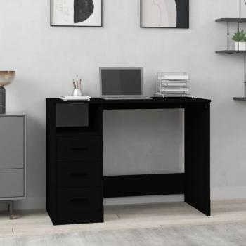 Bureau noir avec tiroirs 102x50x76 cm en contreplaqué