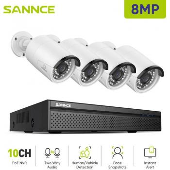 Kit de Sécurité Vidéo 8MP – NVR avec 4 Caméras Smart à Vision Nocturne IR et Microphone – Sannce