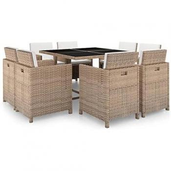 Salon de jardin 9 pcs avec coussins en résine tressée