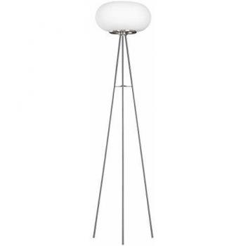 EGLO Optica 2-Flammen-Stehlampe – Stahl-Dreibein in Nickel matt, Opal matt weiß Glas, E27 Leuchte, Trittschalter