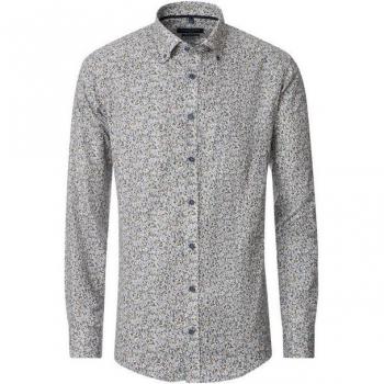 CASAMODA Männer Langarmhemd „Print“ – XL, beige, lässig geschnitten, 100 % Baumwolle