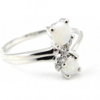 Bague de plata artesanal “Déesse Opale” Blanco perlado ródio
