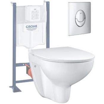 WC Bau Ceramic Slim Pack (sans bride) – abattant, support autoportant, plaque commandement ovale chromé