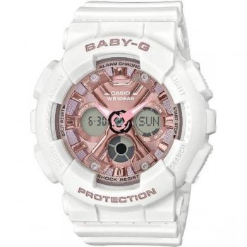 Baby‑G 130 White Pink – Casio damesronde horloge, wit resin band, metalen wijzerplaat