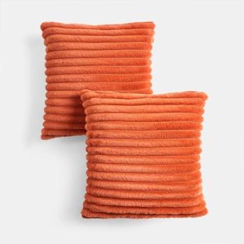 Vibrant Burnt Orange Faux Fur Ribbed Cushions – 45×45 cm (Set)