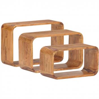 Set of Three Acacia Wood Side Tables with Honey Finish