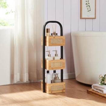 Étagère Tervola 73x23x18,5cm noir naturel aspect tressé
