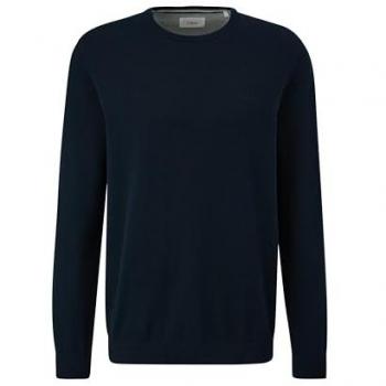 S.Oliver Herren Strickpullover Regular Fit Dunkelblau mit Logo-Stickerei Größe M