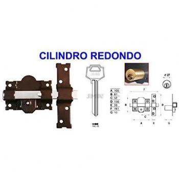 Cerrojo 8101-R 105 Cilindro Redondo 50 mm Llave-Botón