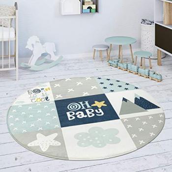 Paco Home Kinderteppich »Chicos 554«, rechteckig, 2 mm Höhe, Flachgewebe, mit Schriftzug & Regenbogen oder Sternen, Pastell-Farben