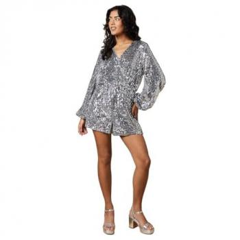 Oasis Women's Pewter Sequin Stripe Wrap Playsuit