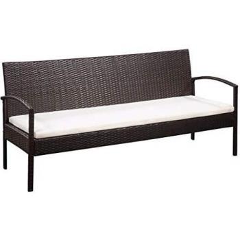 3-Sitzer-Gartensofa mit Auflagen aus braunem Polyrattan