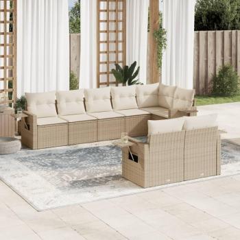 VidaXL Gartenmöbel-Set 8-tlg. mit Kissen Beige Poly Rattan