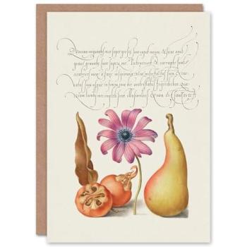 Artery8 Premium Calligraphy Art Cards: Medlar, Poppy, Anemone & Pear in White