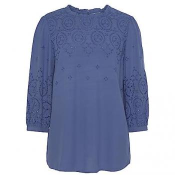 Lascana Damen Schlupfbluse mit Lochstickerei und Rüschen, marine, Gr. 44