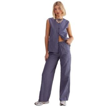 Women's Navy Stripe Straight‑Leg Pants, Size 10 – Nasty Gal