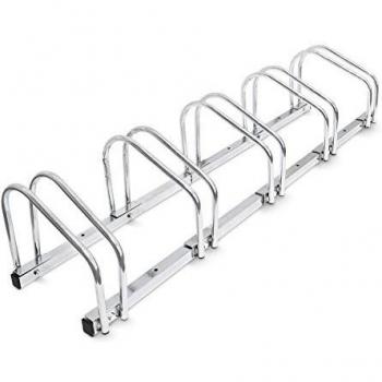 Outdoor Bike Rack for 5 Bikes, Floor and Wall Mount, 26 x 130 x 32 cm, Silver Steel