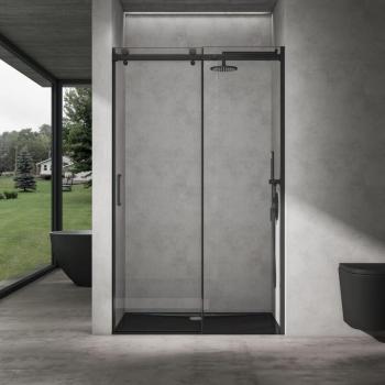 SOGOOD Nischentür 150 x 195 cm – Schwarz mit Sicherheitsglas