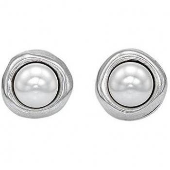 UNOde50 Silver Plated Ego Earrings with White Crystal and Pearl Shell