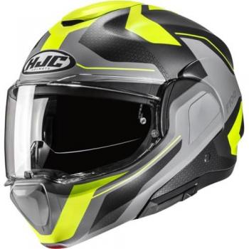 Modular HJC F100 BIOS Casco Moto XL Nero Grigio Giallo