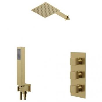 Colore Square Brushed Brass Shower Valve and 200mm Fixed Head Kit