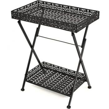 Tavolo da tè pieghevole in metallo nero 58x35x72 cm design vintage