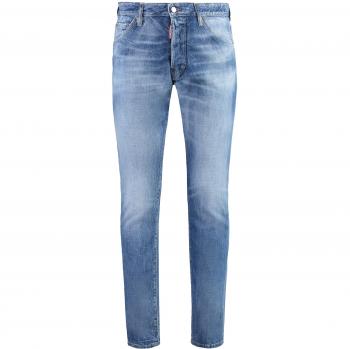 Dsquared2, Slim-fit Jeans, male, Blue, Size: S Blue Jeans with Red Logo Label